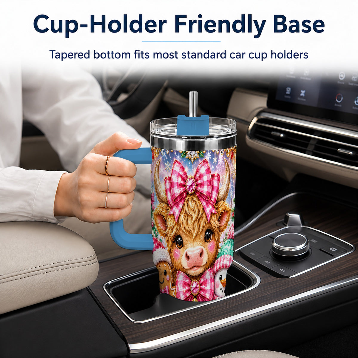 #pl[40oz|Blue] Highland Cow 40oz Tumbler with Handle, Jewel Christmas Travel Cup