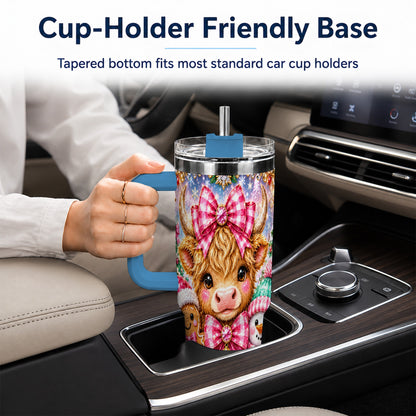 #pl[40oz|Blue] Highland Cow 40oz Tumbler with Handle, Jewel Christmas Travel Cup