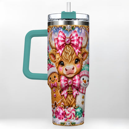 #pl[40oz|Green] Highland Cow 40oz Tumbler with Handle, Jewel Christmas Travel Cup