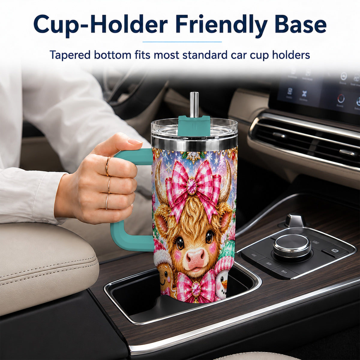 #pl[40oz|Green] Highland Cow 40oz Tumbler with Handle, Jewel Christmas Travel Cup