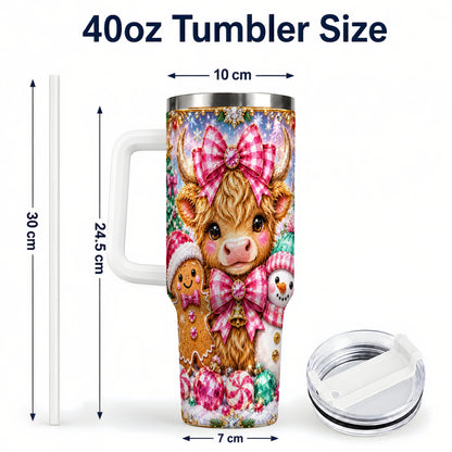 #pl[40oz|White] Highland Cow 40oz Tumbler with Handle, Jewel Christmas Travel Cup