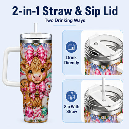 #pl[40oz|White] Highland Cow 40oz Tumbler with Handle, Jewel Christmas Travel Cup