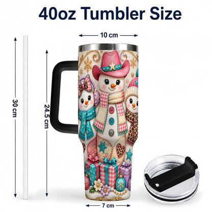 #pl[40oz|Black] Western Snowmen 40oz Tumbler with Handle, Cowgirl Christmas Travel Cup