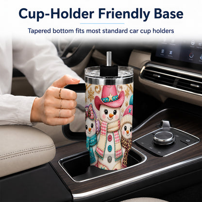 #pl[40oz|Black] Western Snowmen 40oz Tumbler with Handle, Cowgirl Christmas Travel Cup