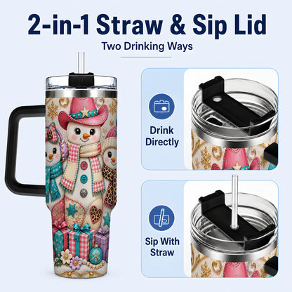 #pl[40oz|Black] Western Snowmen 40oz Tumbler with Handle, Cowgirl Christmas Travel Cup
