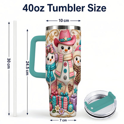 #pl[40oz|Green] Western Snowmen 40oz Tumbler with Handle, Cowgirl Christmas Travel Cup