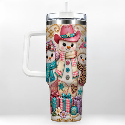 Western Snowmen 40oz Tumbler with Handle, Cowgirl Christmas Travel Cup