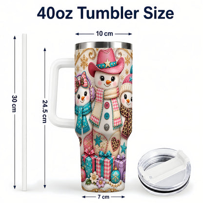#pl[40oz|White] Western Snowmen 40oz Tumbler with Handle, Cowgirl Christmas Travel Cup