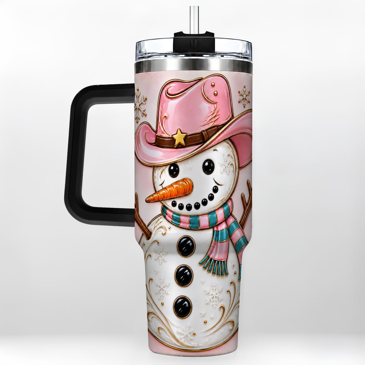 #pl[40oz|Black] Pink Cowgirl Snowman 40oz Tumbler, Western Stainless Steel Travel Cup