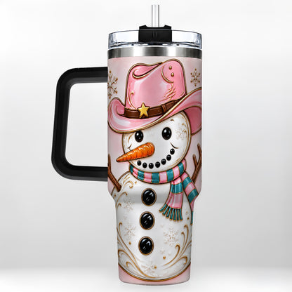 #pl[40oz|Black] Pink Cowgirl Snowman 40oz Tumbler, Western Stainless Steel Travel Cup