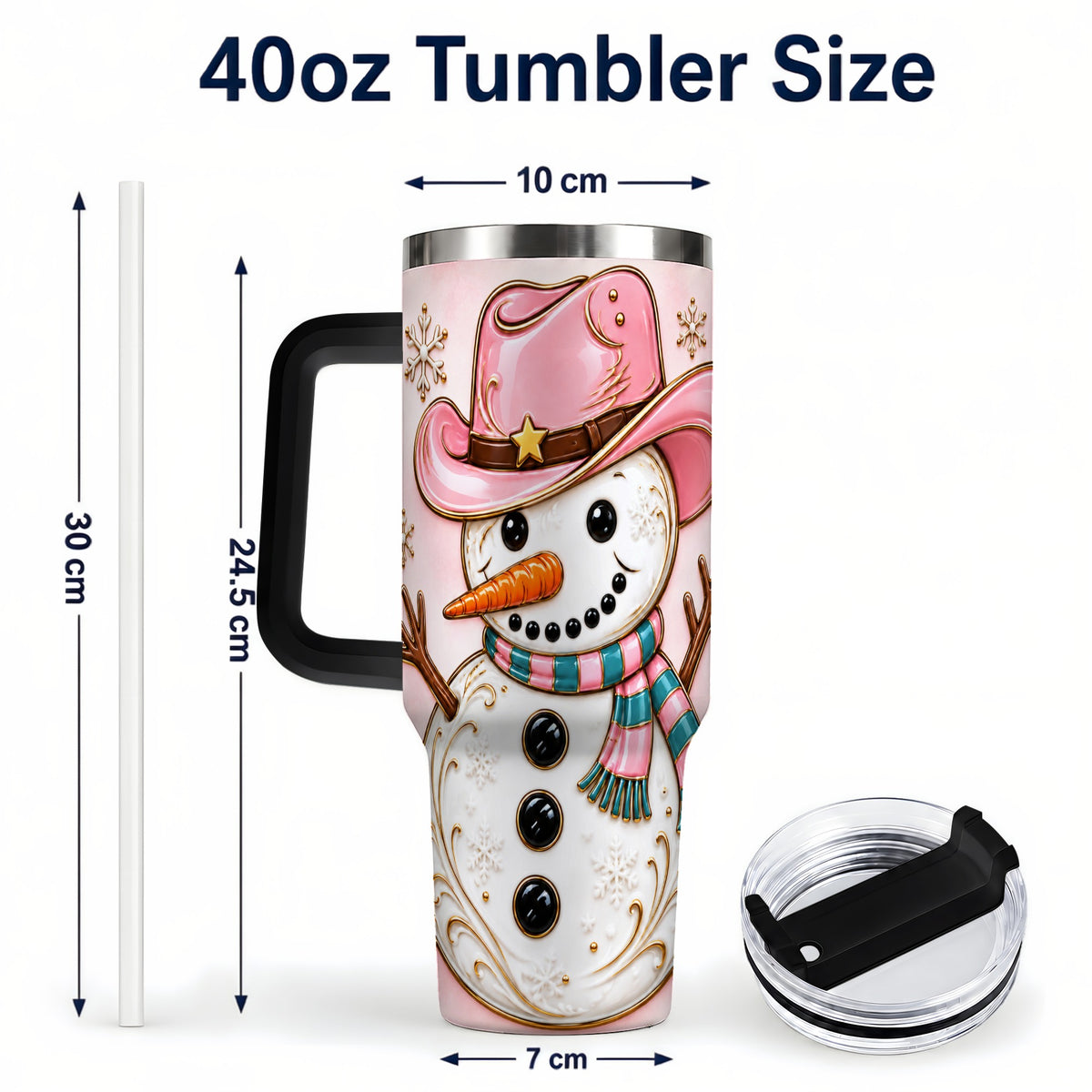 #pl[40oz|Black] Pink Cowgirl Snowman 40oz Tumbler, Western Stainless Steel Travel Cup