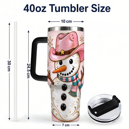 #pl[40oz|Black] Pink Cowgirl Snowman 40oz Tumbler, Western Stainless Steel Travel Cup