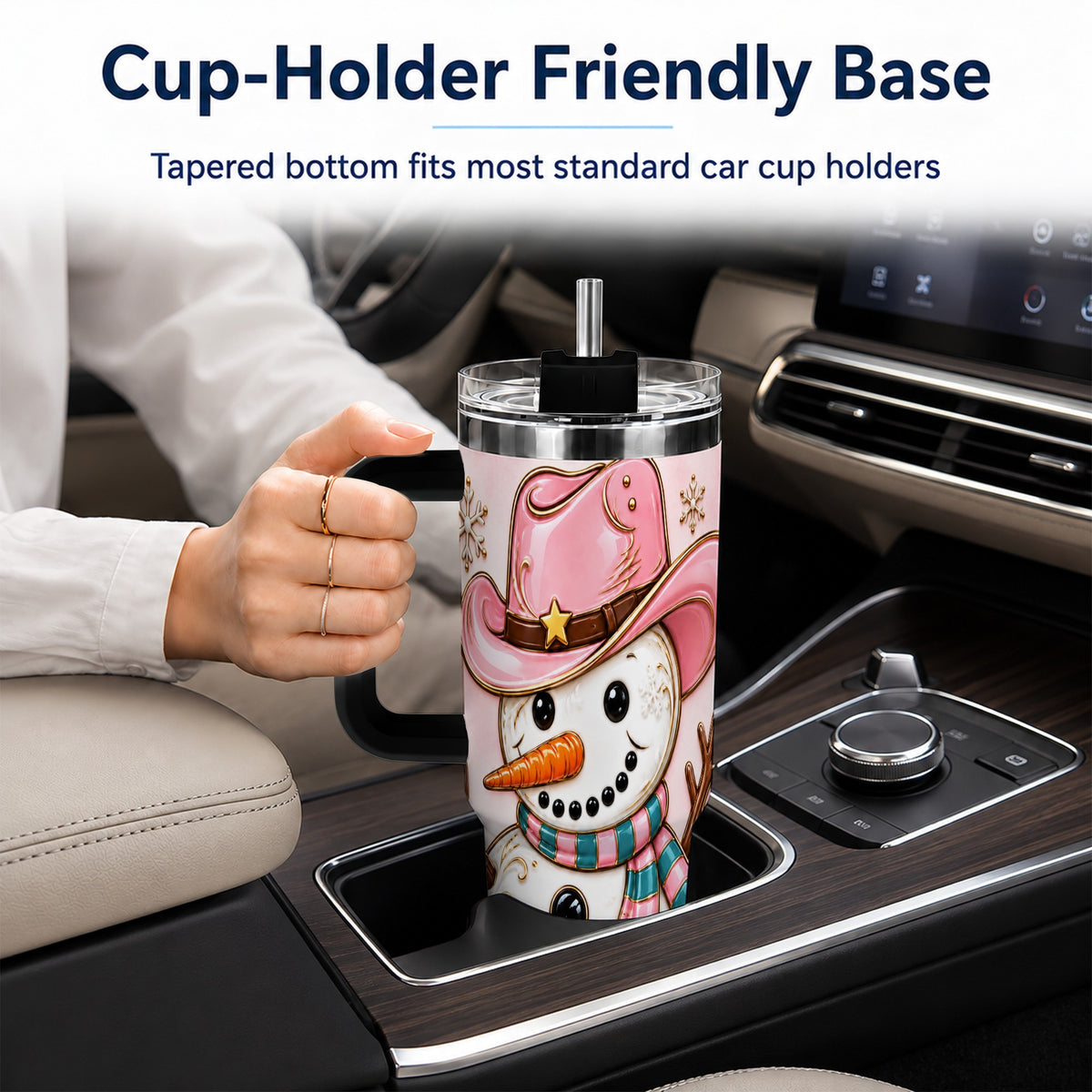 #pl[40oz|Black] Pink Cowgirl Snowman 40oz Tumbler, Western Stainless Steel Travel Cup