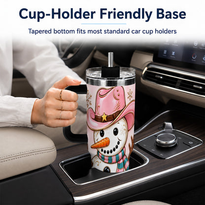 #pl[40oz|Black] Pink Cowgirl Snowman 40oz Tumbler, Western Stainless Steel Travel Cup
