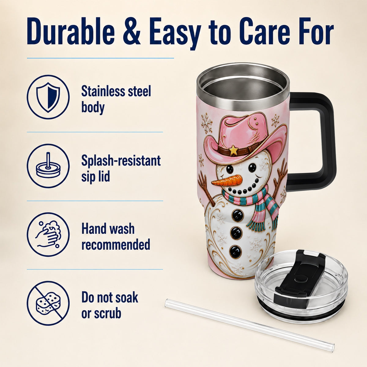#pl[40oz|Black] Pink Cowgirl Snowman 40oz Tumbler, Western Stainless Steel Travel Cup