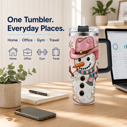 #pl[40oz|Black] Pink Cowgirl Snowman 40oz Tumbler, Western Stainless Steel Travel Cup