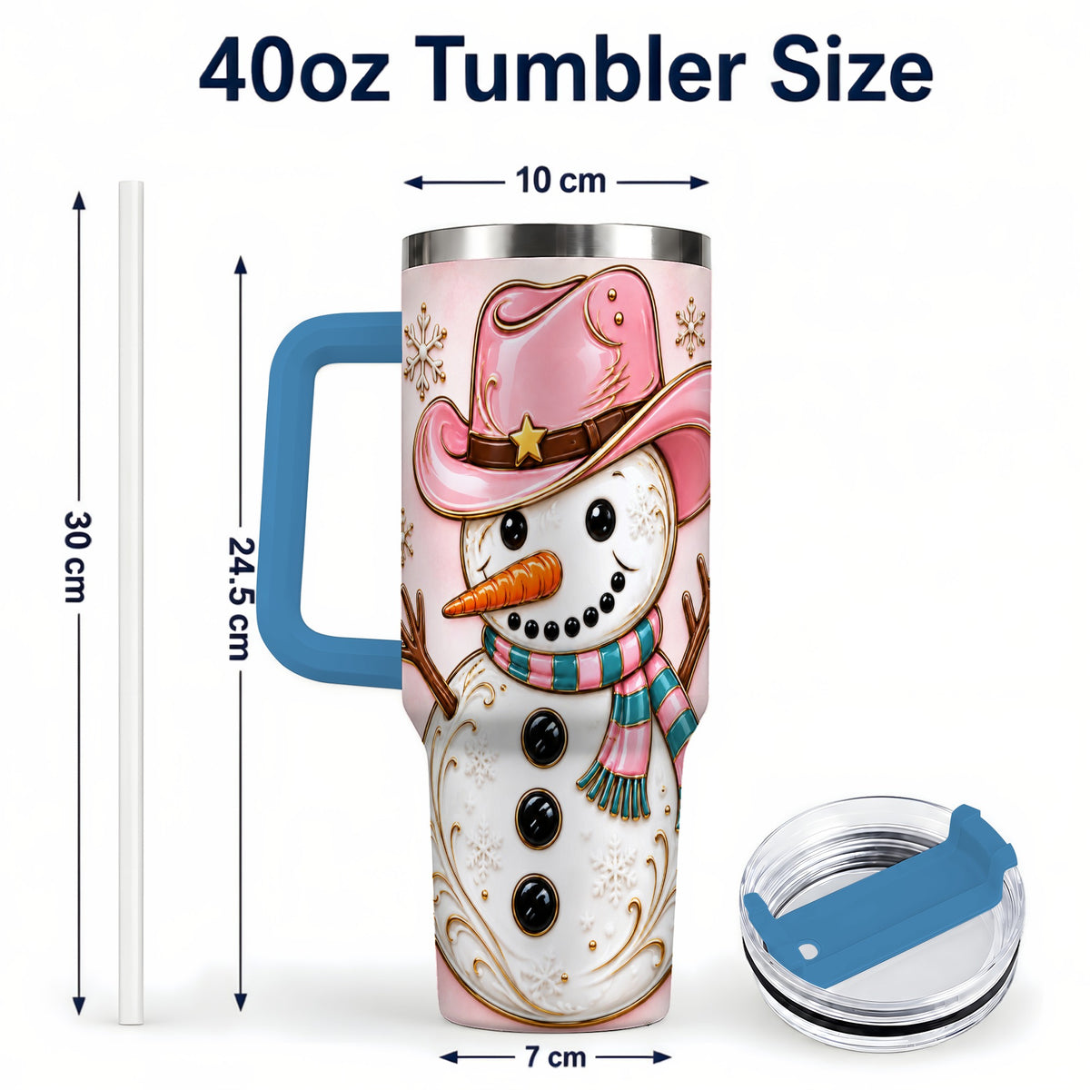 #pl[40oz|Blue] Pink Cowgirl Snowman 40oz Tumbler, Western Stainless Steel Travel Cup