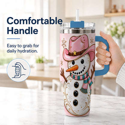#pl[40oz|Blue] Pink Cowgirl Snowman 40oz Tumbler, Western Stainless Steel Travel Cup