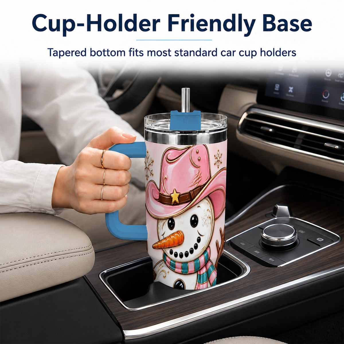 #pl[40oz|Blue] Pink Cowgirl Snowman 40oz Tumbler, Western Stainless Steel Travel Cup