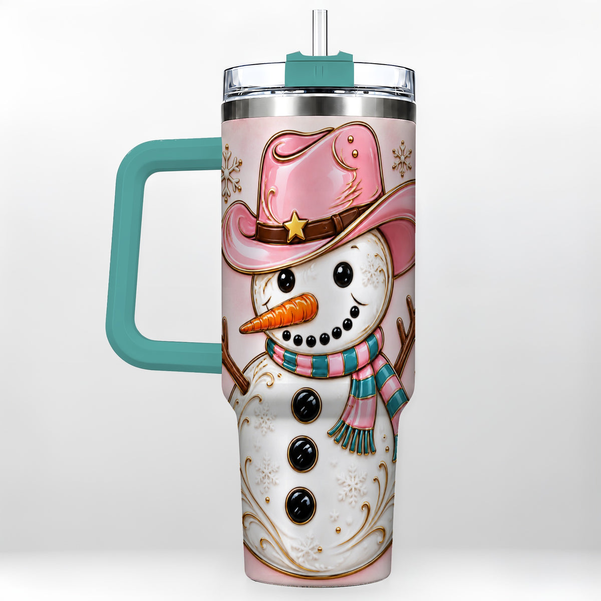 #pl[40oz|Green] Pink Cowgirl Snowman 40oz Tumbler, Western Stainless Steel Travel Cup