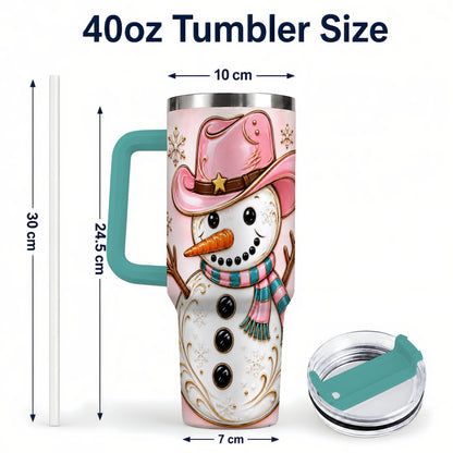 #pl[40oz|Green] Pink Cowgirl Snowman 40oz Tumbler, Western Stainless Steel Travel Cup