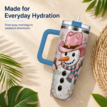 #pl[40oz|Blue] Pink Cowgirl Snowman 40oz Tumbler, Western Stainless Steel Travel Cup