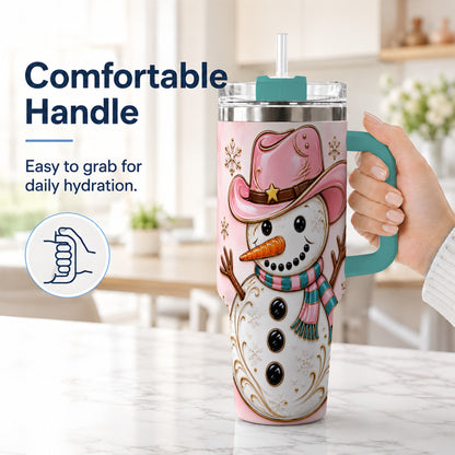 #pl[40oz|Green] Pink Cowgirl Snowman 40oz Tumbler, Western Stainless Steel Travel Cup