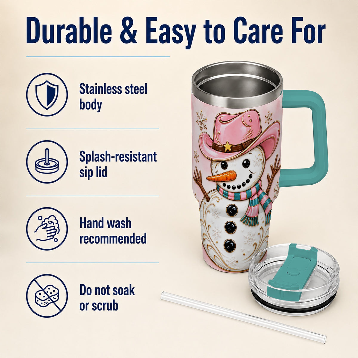 #pl[40oz|Green] Pink Cowgirl Snowman 40oz Tumbler, Western Stainless Steel Travel Cup