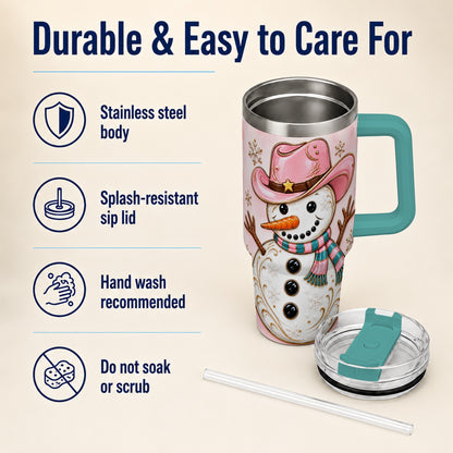 #pl[40oz|Green] Pink Cowgirl Snowman 40oz Tumbler, Western Stainless Steel Travel Cup