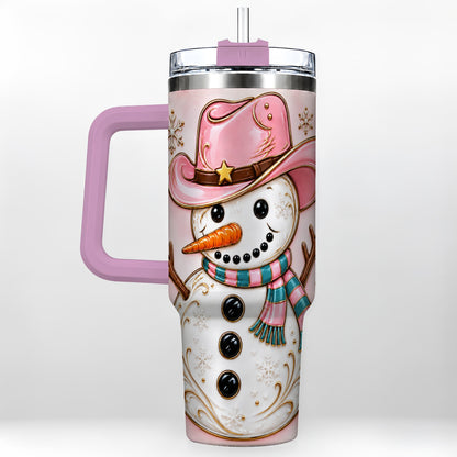 #pl[40oz|Pink] Pink Cowgirl Snowman 40oz Tumbler, Western Stainless Steel Travel Cup