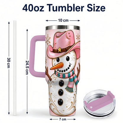 #pl[40oz|Pink] Pink Cowgirl Snowman 40oz Tumbler, Western Stainless Steel Travel Cup