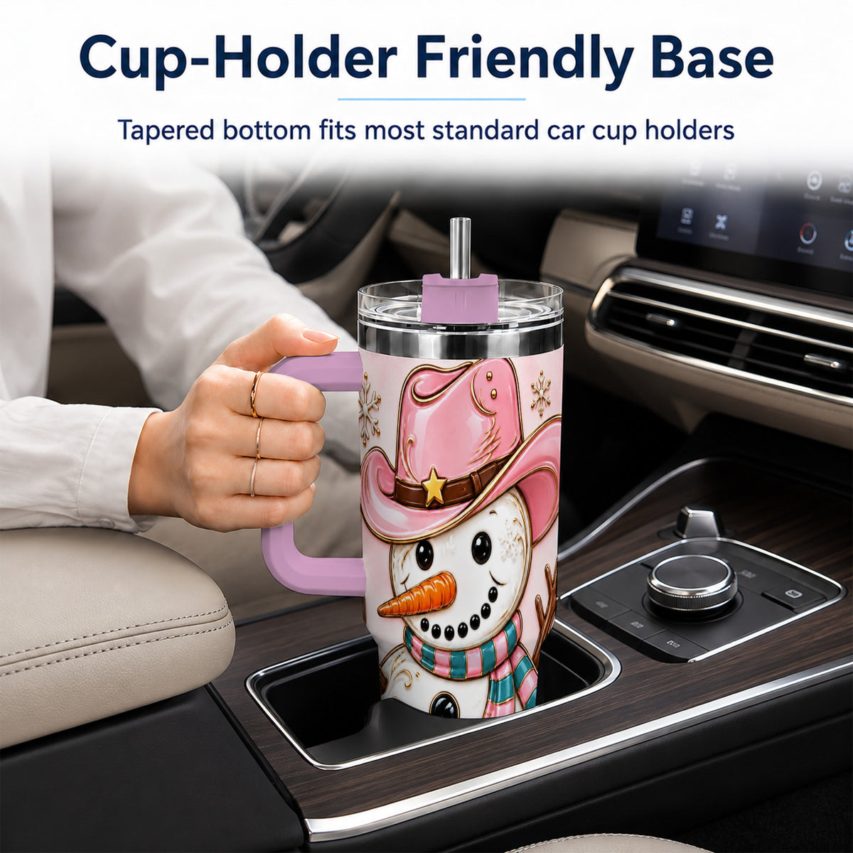 #pl[40oz|Pink] Pink Cowgirl Snowman 40oz Tumbler, Western Stainless Steel Travel Cup