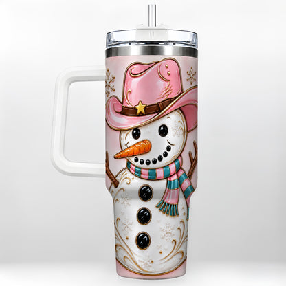 Pink Cowgirl Snowman 40oz Tumbler, Western Stainless Steel Travel Cup