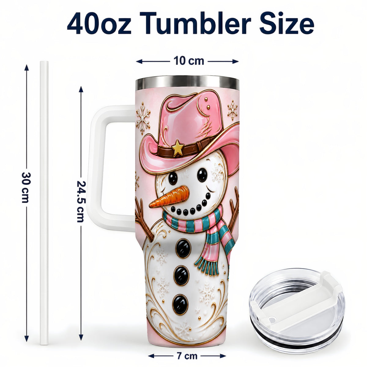 #pl[40oz|White] Pink Cowgirl Snowman 40oz Tumbler, Western Stainless Steel Travel Cup