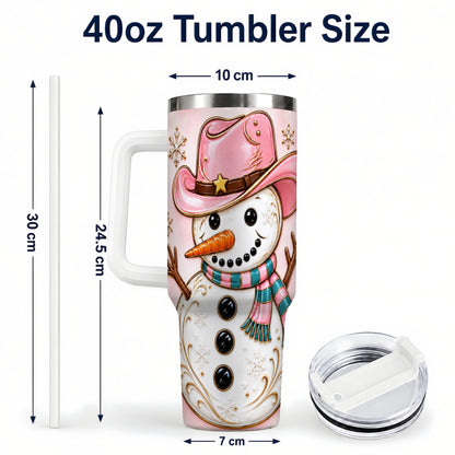 #pl[40oz|White] Pink Cowgirl Snowman 40oz Tumbler, Western Stainless Steel Travel Cup