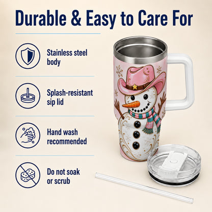 #pl[40oz|White] Pink Cowgirl Snowman 40oz Tumbler, Western Stainless Steel Travel Cup