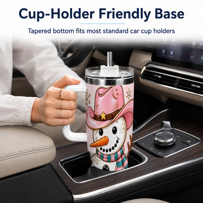 #pl[40oz|White] Pink Cowgirl Snowman 40oz Tumbler, Western Stainless Steel Travel Cup