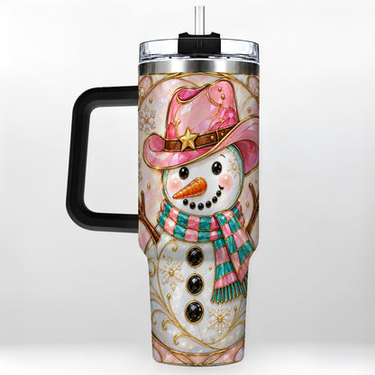 #pl[40oz|Black] Pink Snowman 40oz Tumbler, Winter Floral Stainless Steel Travel Cup