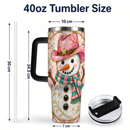 #pl[40oz|Black] Pink Snowman 40oz Tumbler, Winter Floral Stainless Steel Travel Cup