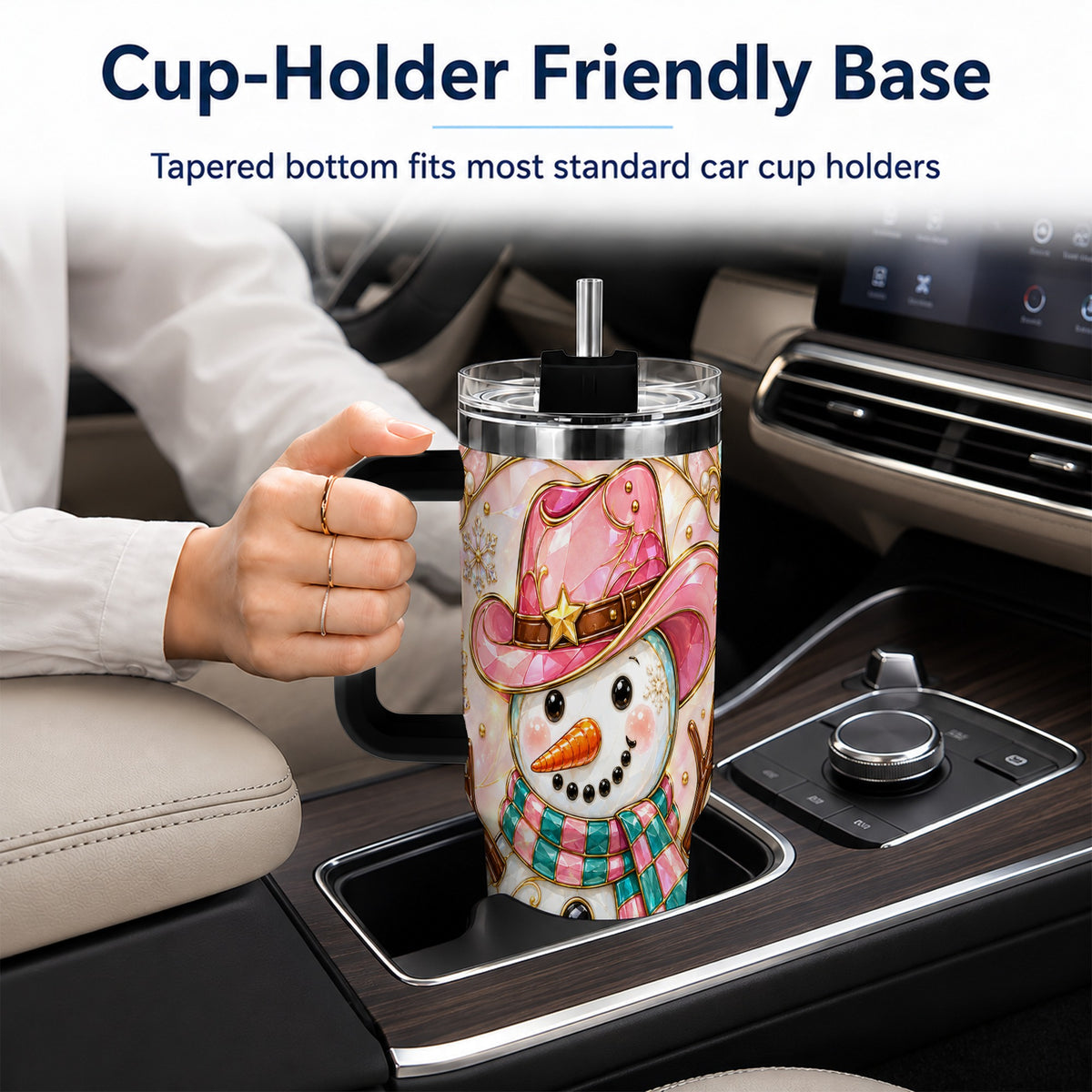 #pl[40oz|Black] Pink Snowman 40oz Tumbler, Winter Floral Stainless Steel Travel Cup