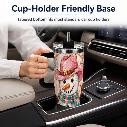 #pl[40oz|Black] Pink Snowman 40oz Tumbler, Winter Floral Stainless Steel Travel Cup