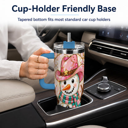 #pl[40oz|Blue] Pink Snowman 40oz Tumbler, Winter Floral Stainless Steel Travel Cup