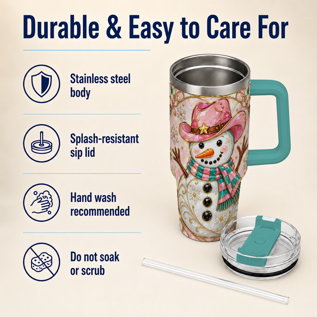 #pl[40oz|Green] Pink Snowman 40oz Tumbler, Winter Floral Stainless Steel Travel Cup