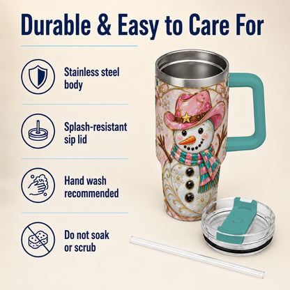 #pl[40oz|Green] Pink Snowman 40oz Tumbler, Winter Floral Stainless Steel Travel Cup