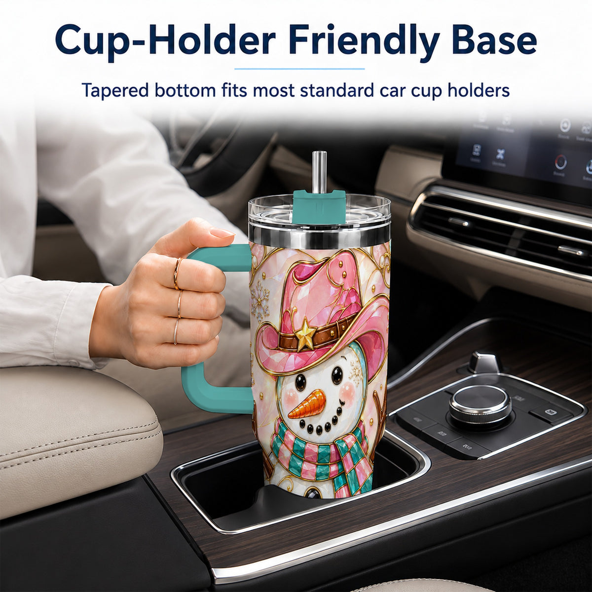 #pl[40oz|Green] Pink Snowman 40oz Tumbler, Winter Floral Stainless Steel Travel Cup