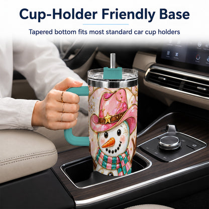 #pl[40oz|Green] Pink Snowman 40oz Tumbler, Winter Floral Stainless Steel Travel Cup