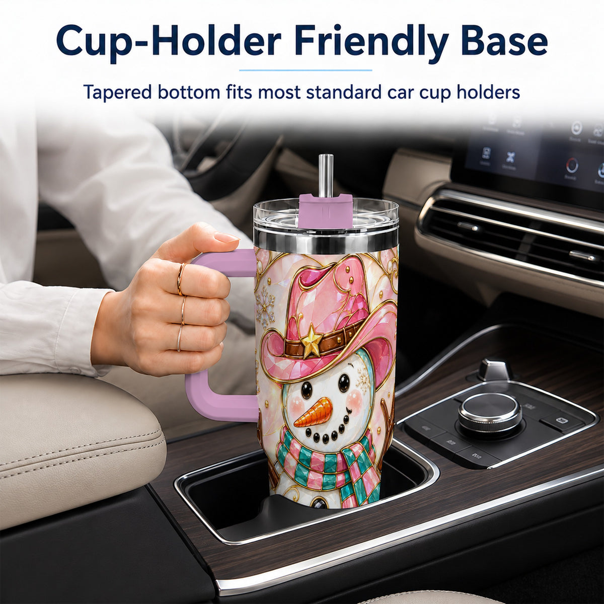 #pl[40oz|Pink] Pink Snowman 40oz Tumbler, Winter Floral Stainless Steel Travel Cup