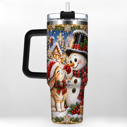 #pl[40oz|Black] Snowman Bunny 40oz Tumbler, Christmas Stainless Steel Travel Cup