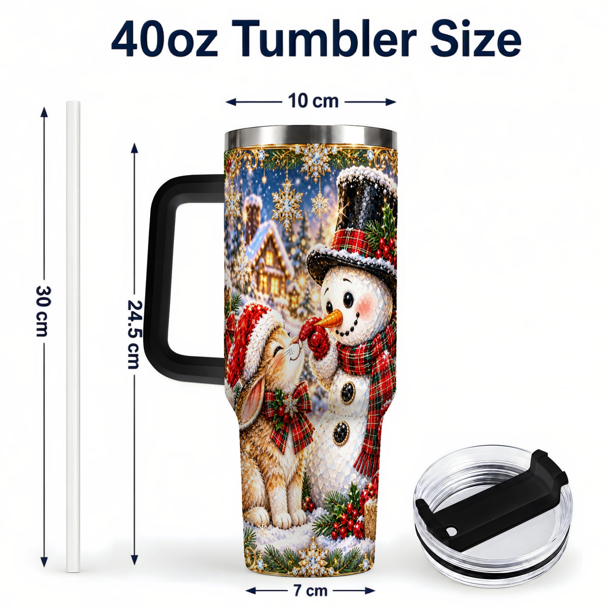 #pl[40oz|Black] Snowman Bunny 40oz Tumbler, Christmas Stainless Steel Travel Cup