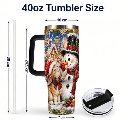 #pl[40oz|Black] Snowman Bunny 40oz Tumbler, Christmas Stainless Steel Travel Cup